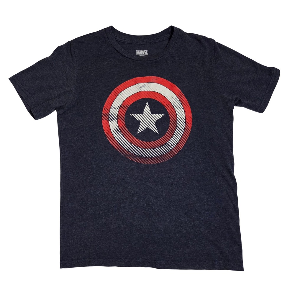 Marvel Captain America Shield Graphic Tee Navy Blue Kids XL Short Sleeve Shirt